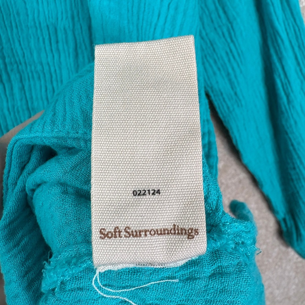 SOFT SURROUNDINGS Gauze Cotton Hoodie Women's Medium Teal Blue Half Zip Pullover - Picture 7 of 7